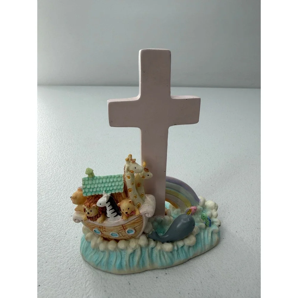 Russ Berrie Notes From Noah Ark Cross Figurine Nursery Decor Pink Baptism 10391